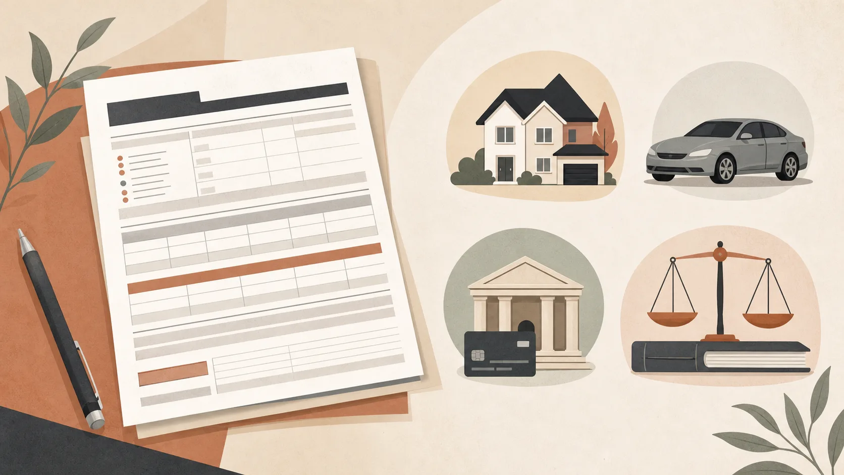 Financial statement pages with property and debt disclosure records